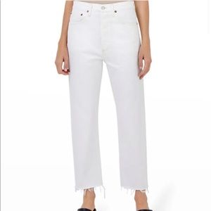 ⭐️Agolde Riley White Ankle Relaxed Fit Jeans Stretchy White Raw Hem 30⭐️